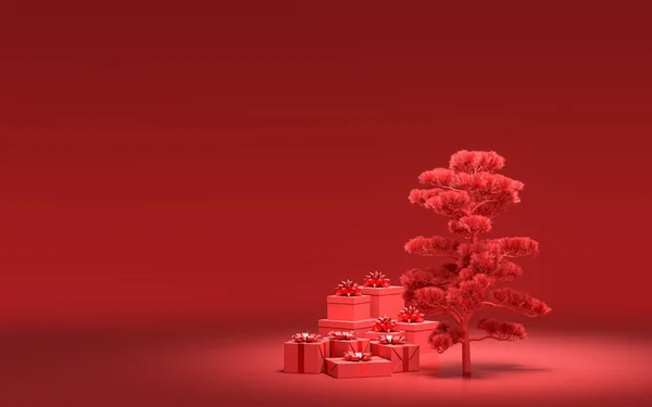 Coffrets Cadeaux Sol Arbre Noël Unique Avec Couleur Rouge Uni — Photo