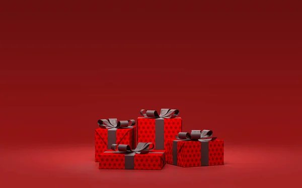 Grupo Cajas Regalo Rojas Para Navidad Suelo Sala Color Rojo — Foto de Stock