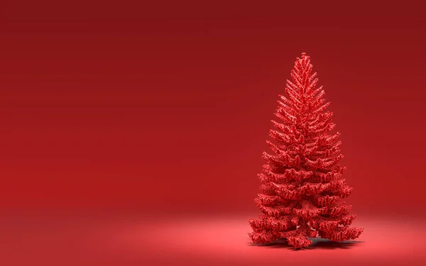 Kırmızı arkaplanlı tek renk, tek renk, koyu kırmızı arkaplanlı tek Noel ağacı, 3 boyutlu, noel arifesi oda dekorasyonu ve fotokopi alanı