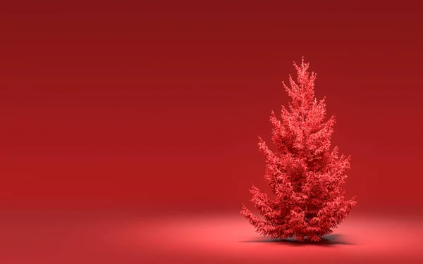 Einzelner Weihnachtsbaum Ohne Ornamente Mit Einfarbiger Durchgehender Roter Farbe Auf — Stockfoto