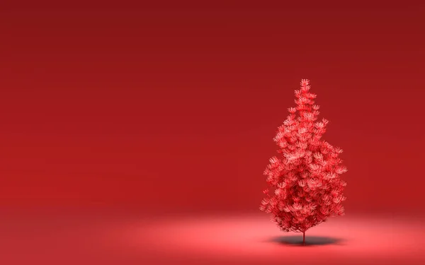 Árbol Navidad Único Sin Adornos Con Monocromo Color Rojo Sólido — Foto de Stock
