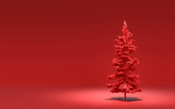 Egyetlen Karácsonyfa Dísztárgyak Nélkül Monokróm Szilárd Piros Színű Piros Háttérrel — Stock Fotó