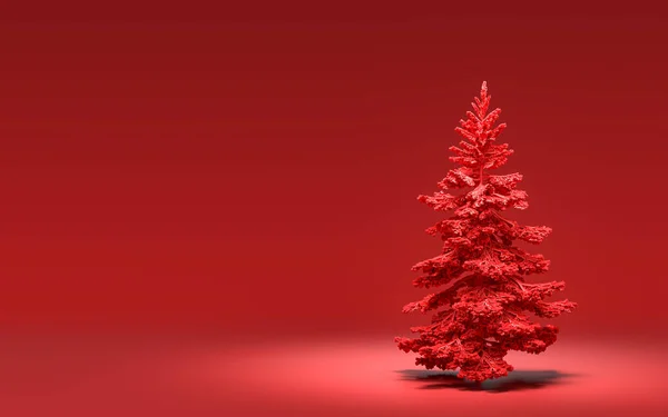 Einzelner Weihnachtsbaum Ohne Ornamente Mit Einfarbiger Durchgehender Roter Farbe Auf — Stockfoto