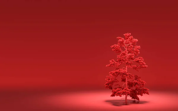 Árbol Navidad Único Sin Adornos Con Monocromo Color Rojo Sólido — Foto de Stock