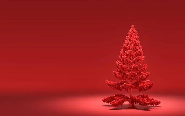 Ενιαίο Χριστουγεννιάτικο Δέντρο Χωρίς Στολίδια Μονόχρωμο Συμπαγές Κόκκινο Χρώμα Κόκκινο — Φωτογραφία Αρχείου