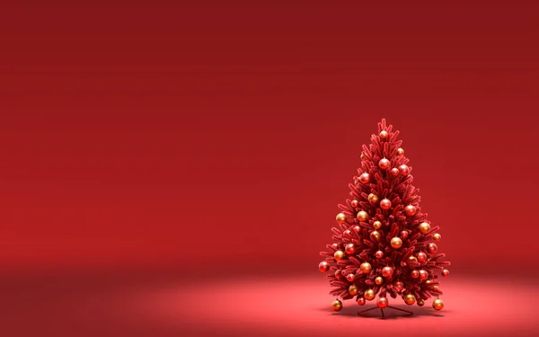 Singolo Albero Natale Senza Ornamenti Con Colore Rosso Solido Monocromatico — Foto Stock