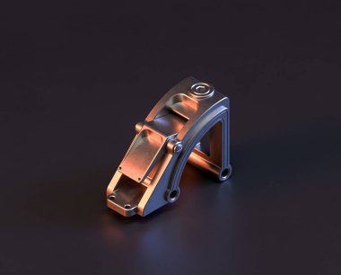 Makine ve otomotiv endüstrisinde makinenin parlak metal yedek mekanik parçası, 3D işlemeli, paslanmaz çelik izole edilmiş makine parçası,