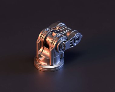 Makine ve otomotiv endüstrisinde makinenin parlak metal yedek mekanik parçası, 3D işlemeli, paslanmaz çelik izole edilmiş makine parçası,