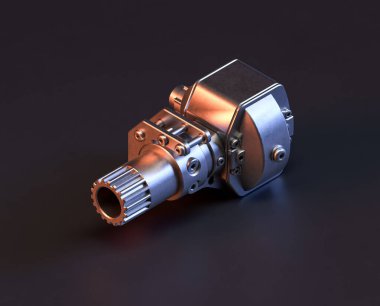 Makine ve otomotiv endüstrisinde makinenin parlak metal yedek mekanik parçası, 3D işlemeli, paslanmaz çelik izole edilmiş makine parçası,