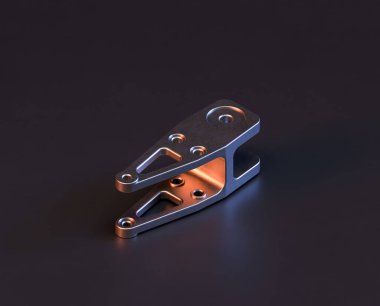 Makine ve otomotiv endüstrisinde makinenin parlak metal yedek mekanik parçası, 3D işlemeli, paslanmaz çelik izole edilmiş makine parçası,