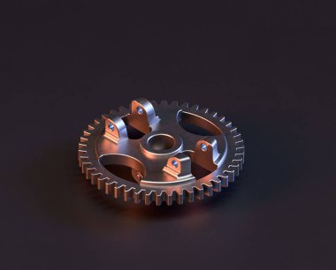 Makine ve otomotiv endüstrisinde makinenin parlak metal yedek mekanik parçası, 3D işlemeli, paslanmaz çelik izole edilmiş makine parçası,