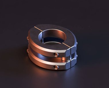 Makine ve otomotiv endüstrisinde makinenin parlak metal yedek mekanik parçası, 3D işlemeli, paslanmaz çelik izole edilmiş makine parçası,