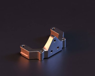 Makine ve otomotiv endüstrisinde makinenin parlak metal yedek mekanik parçası, 3D işlemeli, paslanmaz çelik izole edilmiş makine parçası,