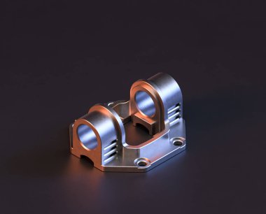 Makine ve otomotiv endüstrisinde makinenin parlak metal yedek mekanik parçası, 3D işlemeli, paslanmaz çelik izole edilmiş makine parçası,