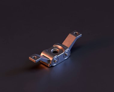 Makine ve otomotiv endüstrisinde makinenin parlak metal yedek mekanik parçası, 3D işlemeli, paslanmaz çelik izole edilmiş makine parçası,