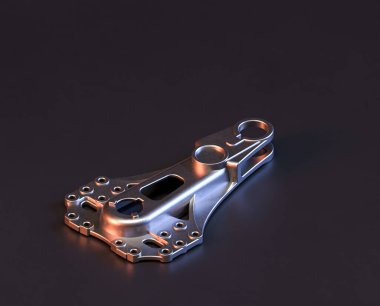 Makine ve otomotiv endüstrisinde makinenin parlak metal yedek mekanik parçası, 3D işlemeli, paslanmaz çelik izole edilmiş makine parçası,