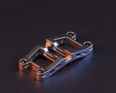 Makine ve otomotiv endüstrisinde makinenin parlak metal yedek mekanik parçası, 3D işlemeli, paslanmaz çelik izole edilmiş makine parçası,