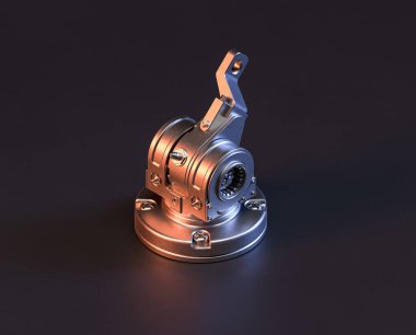 Makine ve otomotiv endüstrisinde makinenin parlak metal yedek mekanik parçası, 3D işlemeli, paslanmaz çelik izole edilmiş makine parçası,