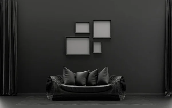 Μονόχρωμο Μονόχρωμο Μαύρο Και Σκούρο Γκρι Χρώμα Εσωτερικό Δωμάτιο Μία — Φωτογραφία Αρχείου