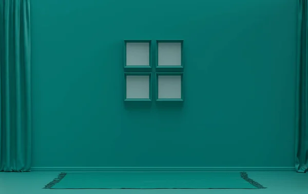 Único Quarto Cor Monocromático Cor Verde Escuro Interior Sem Móveis — Fotografia de Stock