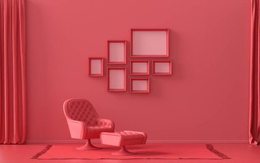 Katı pastel, kırmızı, kestane rengi, tek sandalyeli, bitkisiz, 3 boyutlu, poster veya resim sunumlu yedi çerçeveli poster duvarı.