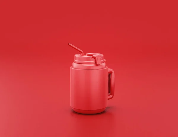 shiny red plastic glupper hot drink mug object in red background, flat colors, single color, 3d rendering, beverage mug
