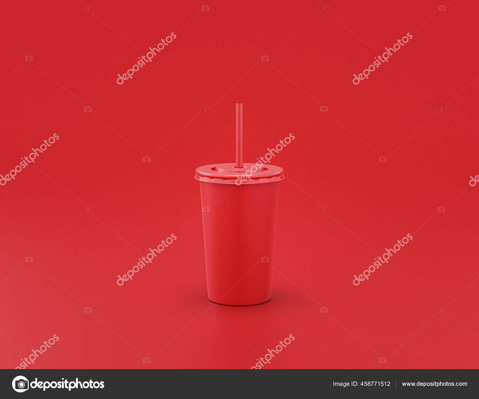 Red Disposable Cup For Beverages With Straw Stock Photo - Download