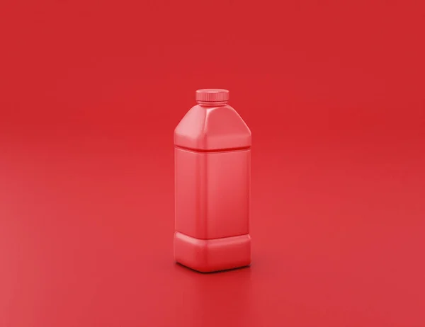 Kırmızı arka planda plastik süt ve meyve suyu kabı, düz renkler, tek renk, üç boyutlu renkler, sağlıklı içecek.