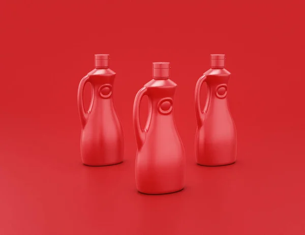 shiny red plastic syrup bottle in red background, flat colors, single color, 3d rendering, food additive container