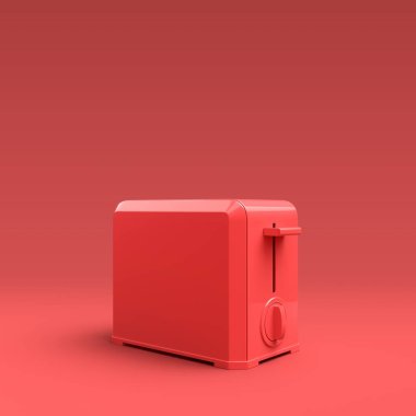 Gri arka planda düz katı kırmızı tost makinesi Elektrik Ev ve Mutfak Cihazı, 3d Renderleme