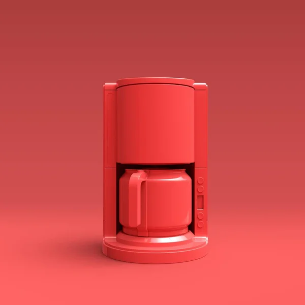 フラット固体赤コーヒーマシン電気家庭やキッチングレーの背景にインテリア家電 3Dレンダリング — ストック写真