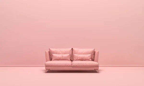 シングル孤立ソファ シート フラットモノクロームピンク色の背景に軟化 単色構成 ウェブページのための3Dレンダリング プレゼンテーションや画像フレームの背景 — ストック写真