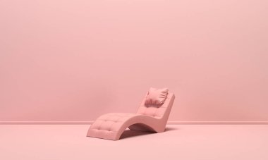 Tek izole edilmiş meditasyon koltuğu, düz tek renkli pembe arka planda yatak, tek renk kompozisyonu, web sayfası, sunum ve resim çerçevesi arkaplanı için 3d oluşturma.