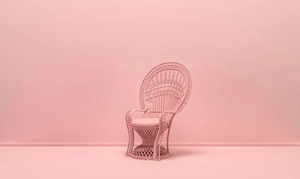 Single isolated victorian chair in flat monochrome pink color background, single color composition, 3d Rendering for web page, presentation and picture frame backgrounds.