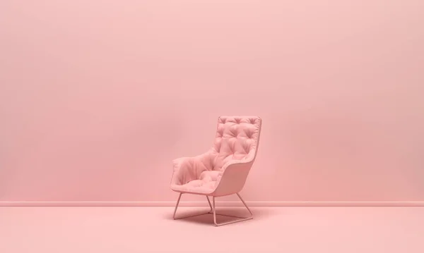 Pojedynczy Izolowany Fotel Płaskim Monochromatycznym Różowym Kolorze Tła Jednokolorowy Skład — Zdjęcie stockowe