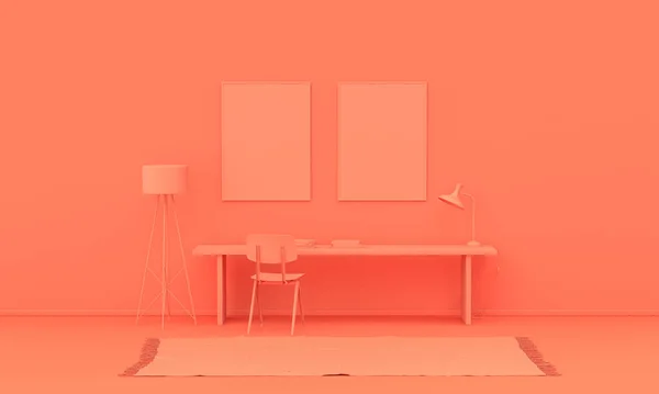 포스터 진열장을 색깔의 사용하는 단색의 오렌지색 공간의 페이지 프레젠테이션 렌더링 — 스톡 사진