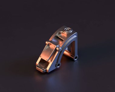 Makine ve otomotiv endüstrisinde makinenin parlak metal yedek mekanik parçası, 3D işlemeli, paslanmaz çelik izole edilmiş makine parçası,