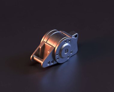 Makine ve otomotiv endüstrisinde makinenin parlak metal yedek mekanik parçası, 3D işlemeli, paslanmaz çelik izole edilmiş makine parçası,