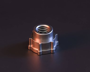 Makine ve otomotiv endüstrisinde makinenin parlak metal yedek mekanik parçası, 3D işlemeli, paslanmaz çelik izole edilmiş makine parçası,