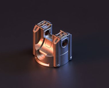 Makine ve otomotiv endüstrisinde makinenin parlak metal yedek mekanik parçası, 3D işlemeli, paslanmaz çelik izole edilmiş makine parçası,