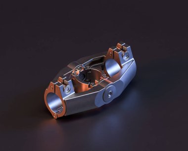 Makine ve otomotiv endüstrisinde makinenin parlak metal yedek mekanik parçası, 3D işlemeli, paslanmaz çelik izole edilmiş makine parçası,