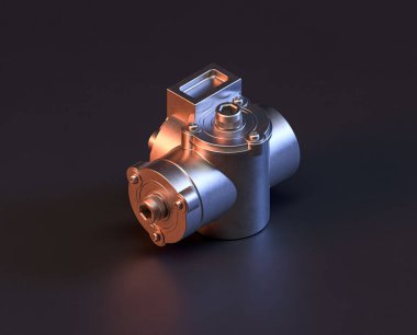 Makine ve otomotiv endüstrisinde makinenin parlak metal yedek mekanik parçası, 3D işlemeli, paslanmaz çelik izole edilmiş makine parçası,