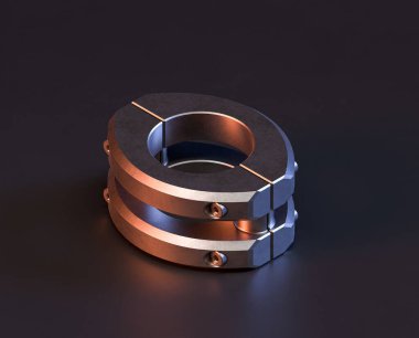 Makine ve otomotiv endüstrisinde makinenin parlak metal yedek mekanik parçası, 3D işlemeli, paslanmaz çelik izole edilmiş makine parçası,