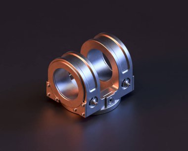 Makine ve otomotiv endüstrisinde makinenin parlak metal yedek mekanik parçası, 3D işlemeli, paslanmaz çelik izole edilmiş makine parçası,