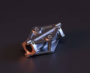 Makine ve otomotiv endüstrisinde makinenin parlak metal yedek mekanik parçası, 3D işlemeli, paslanmaz çelik izole edilmiş makine parçası,