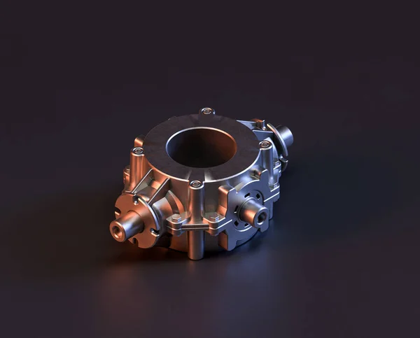 Makine ve otomotiv endüstrisinde makinenin parlak metal yedek mekanik parçası, 3D işlemeli, paslanmaz çelik izole edilmiş makine parçası,