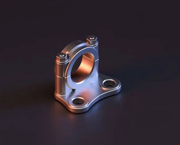 Shiny metal spare mechanical part of machine in machinery and automotive industry, 3d rendering, stainless steel isolated machine piece, isometric