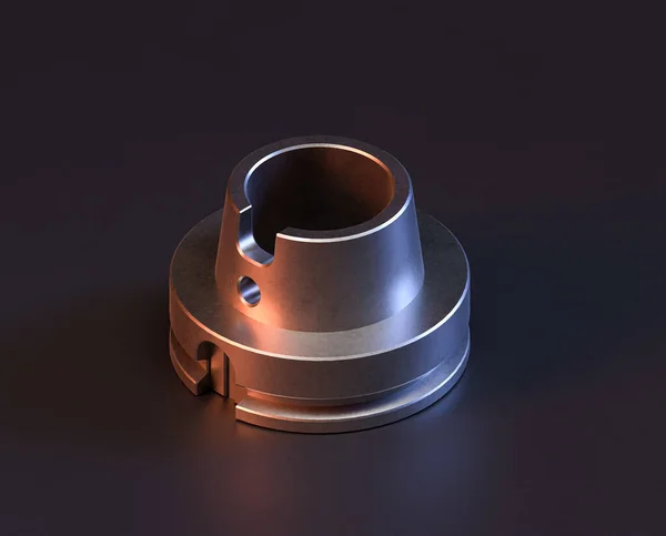 Shiny metal spare mechanical part of machine in machinery and automotive industry, 3d rendering, stainless steel isolated machine piece, isometric