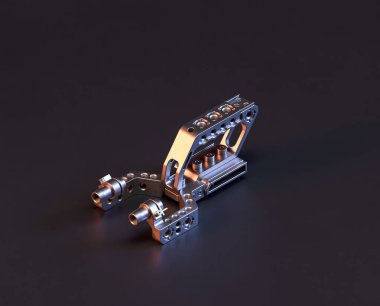 Makine ve otomotiv endüstrisinde makinenin parlak metal yedek mekanik parçası, 3D işlemeli, paslanmaz çelik izole edilmiş makine parçası,