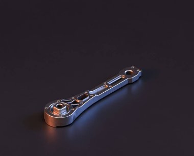 Makine ve otomotiv endüstrisinde makinenin parlak metal yedek mekanik parçası, 3D işlemeli, paslanmaz çelik izole edilmiş makine parçası,